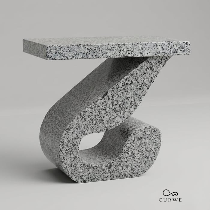 Luxury stone furniture: granite side table with a sculptural S-curve leg