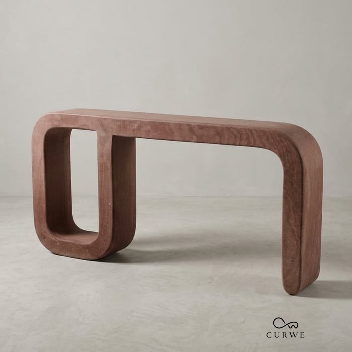 Luxury stone furniture: red sandstone console table with a looped leg