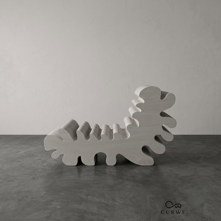 Caterpillar ribbed sandstone chair with a fanned backrest