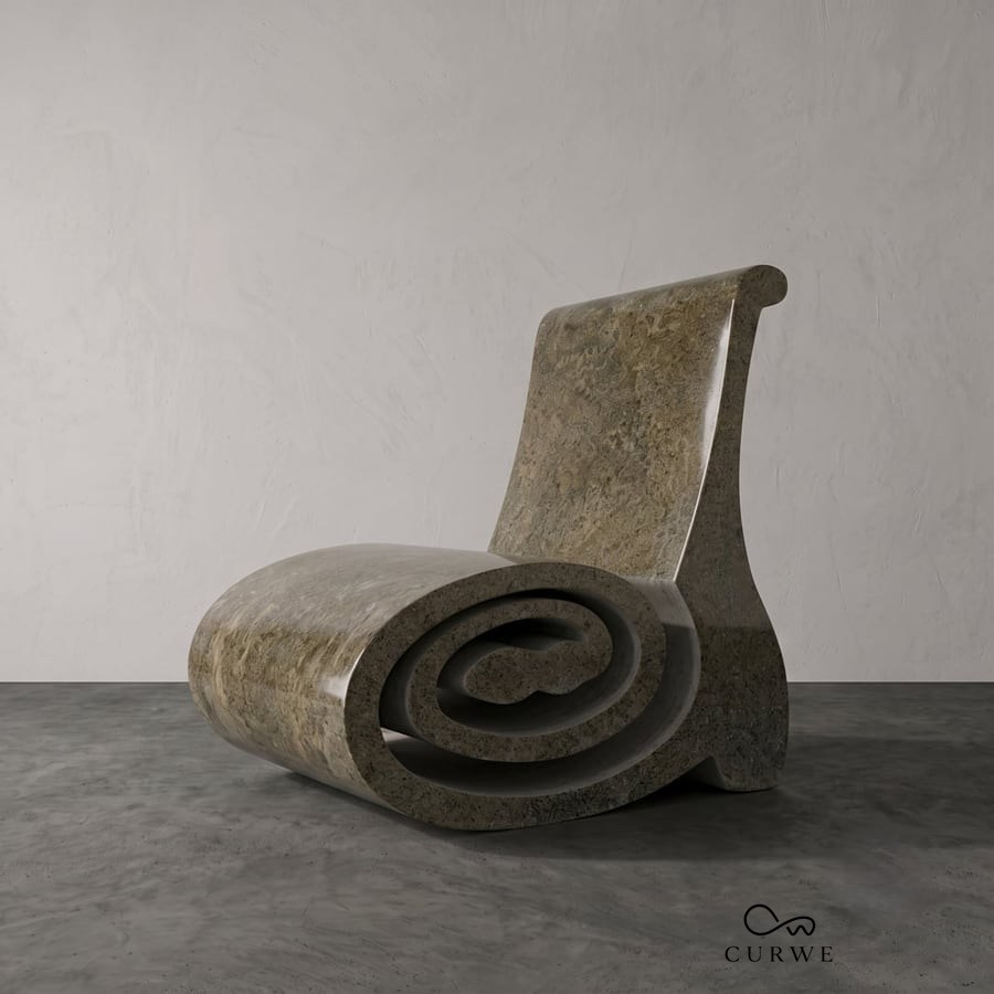 Dragon Tail coiled granite chair with a spiral base