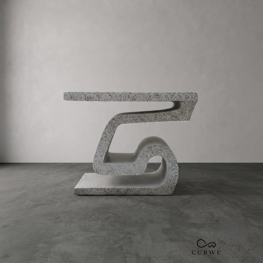 Flex granite coffee table on a sculptural S-curve leg