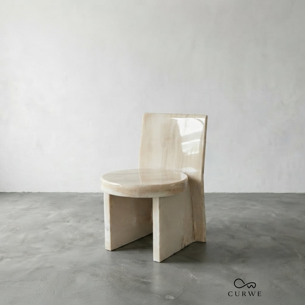 Moon sandstone chairs with crescent-curved backrests