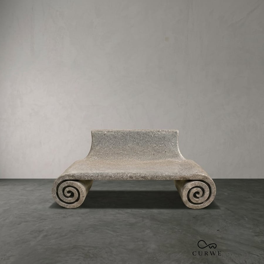 Octopus granite bench on twin scrolled, coiled legs