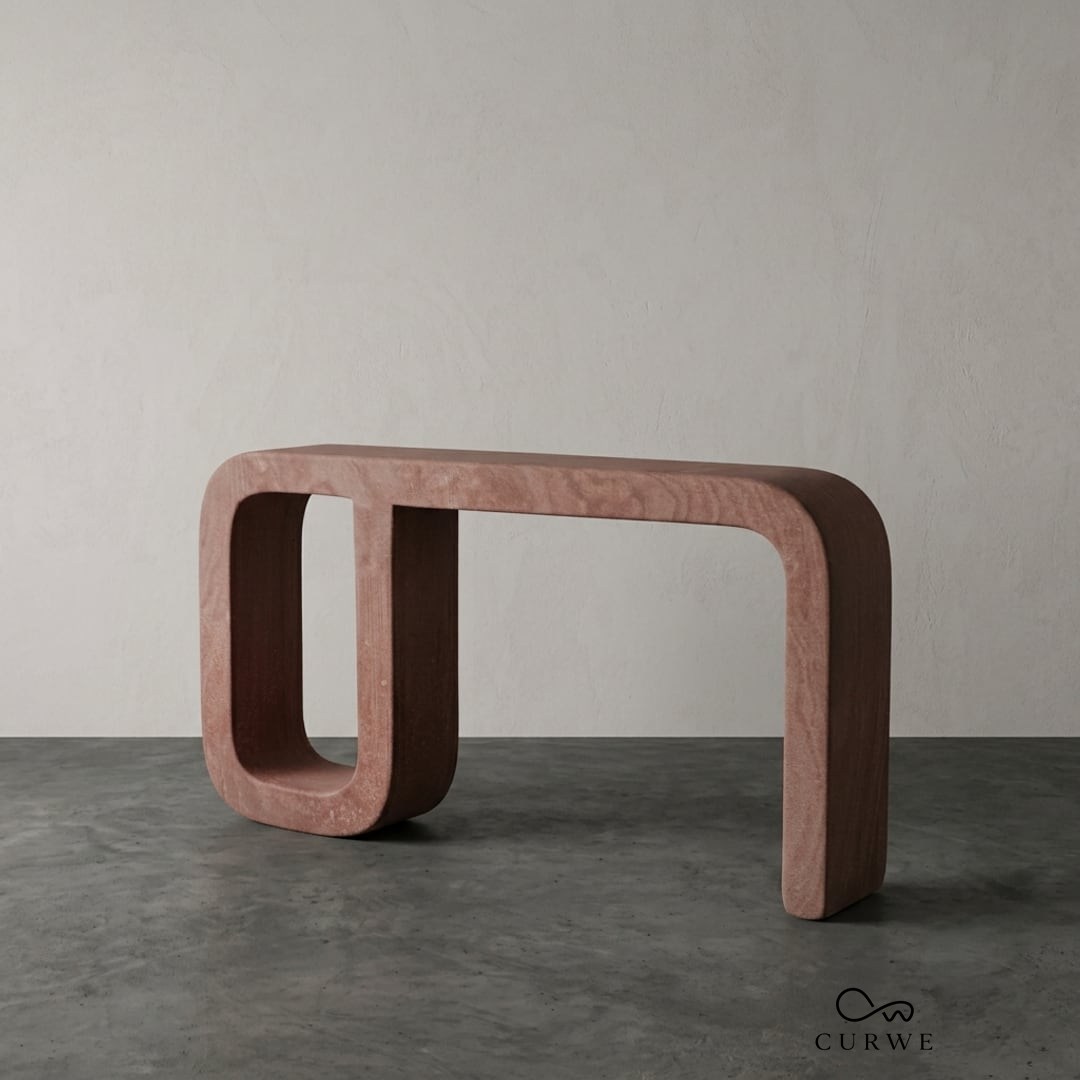 Ribbon continuous-curve red sandstone console table