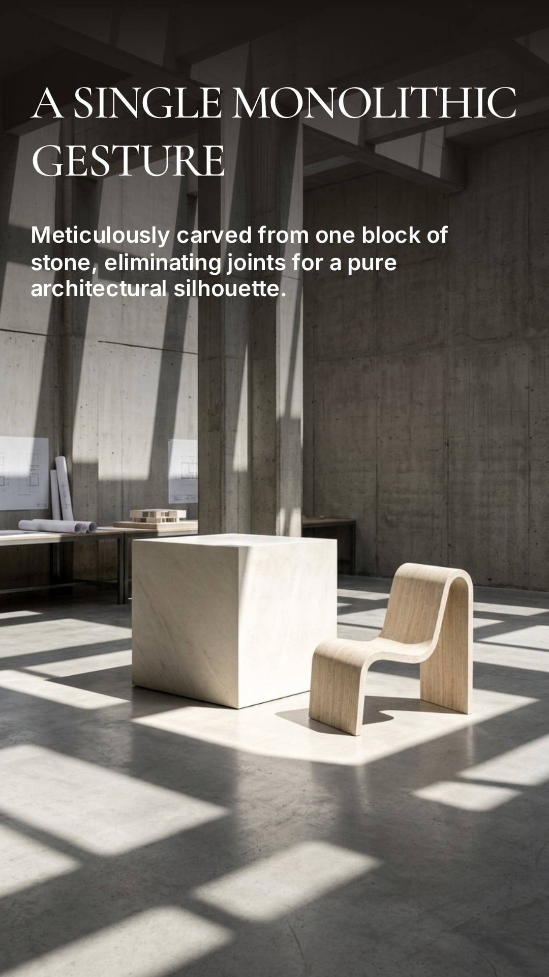  cube side table beside the Loop Chair in a sunlit studio